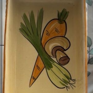 1960s MCM Los Angeles Potteries Ceramic Casserole Baking Dish Harvest Vegetables